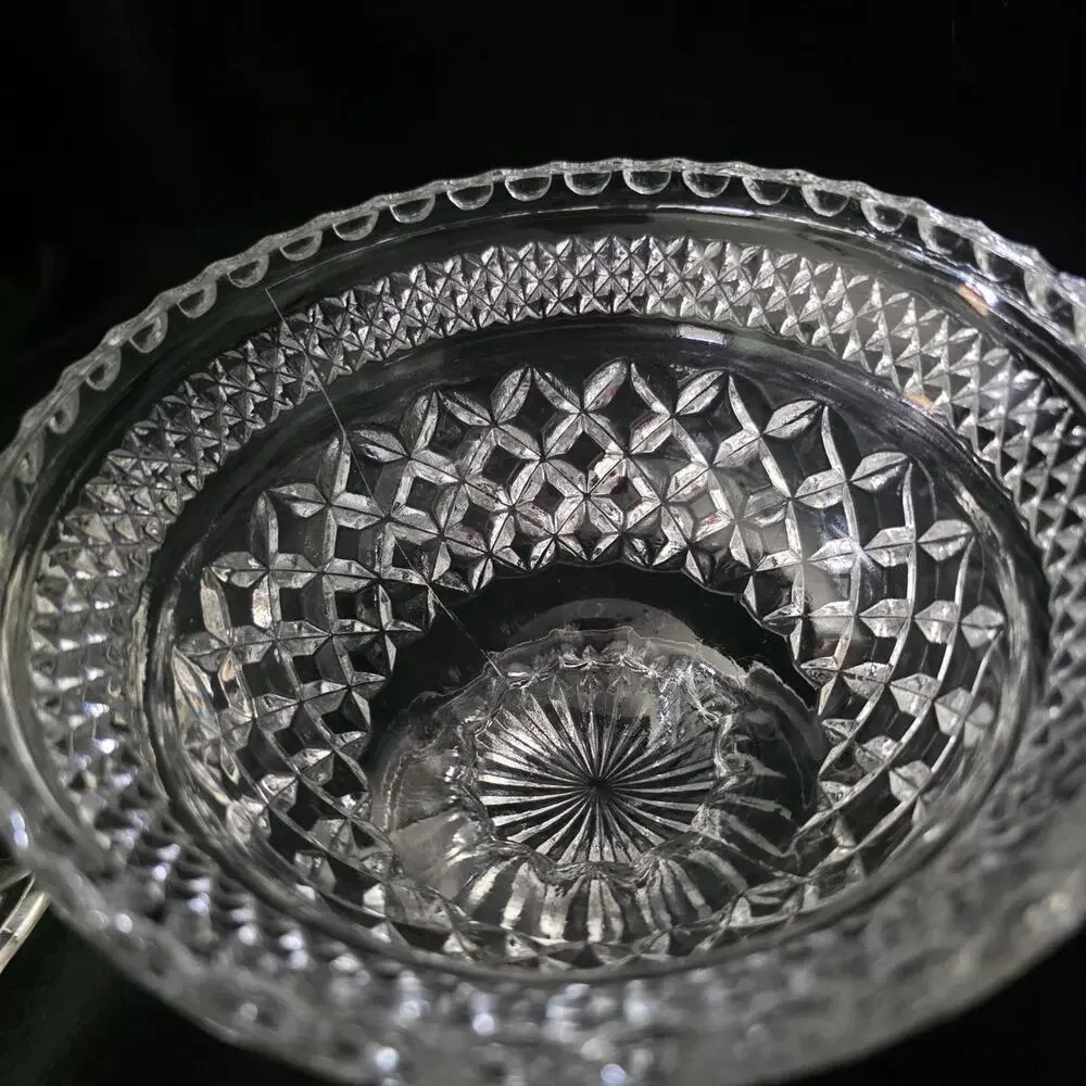 Vintage Crystal Style Covered Candy Dish Pedestal Bowl Diamond Pattern...